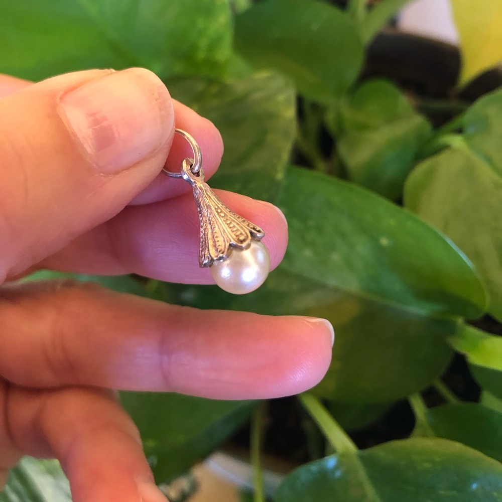 Vintage Silver Pearl Pendant Charm